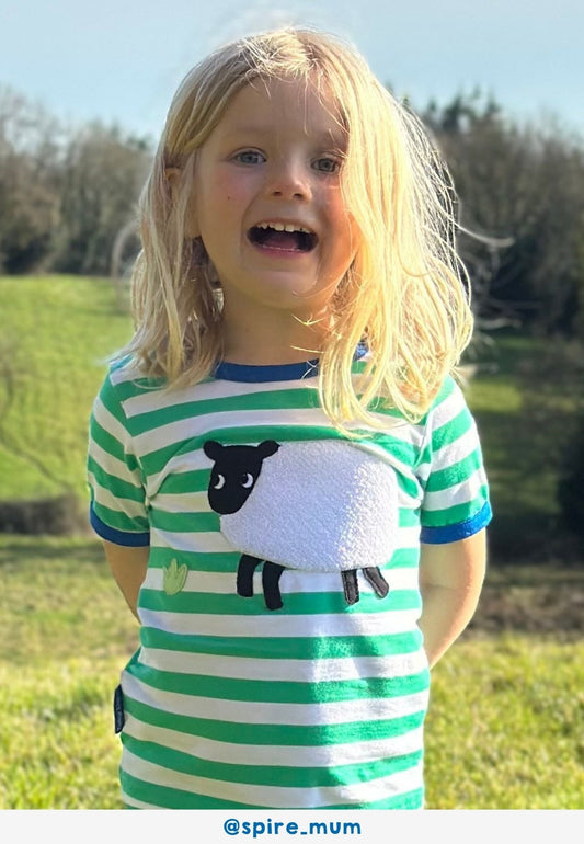 Organic Hillside Sheep Applique Short Sleeved T-Shirt - Toby Tiger