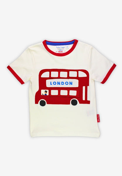 Organic London Bus Applique Short - Sleeved T-Shirt - Toby Tiger