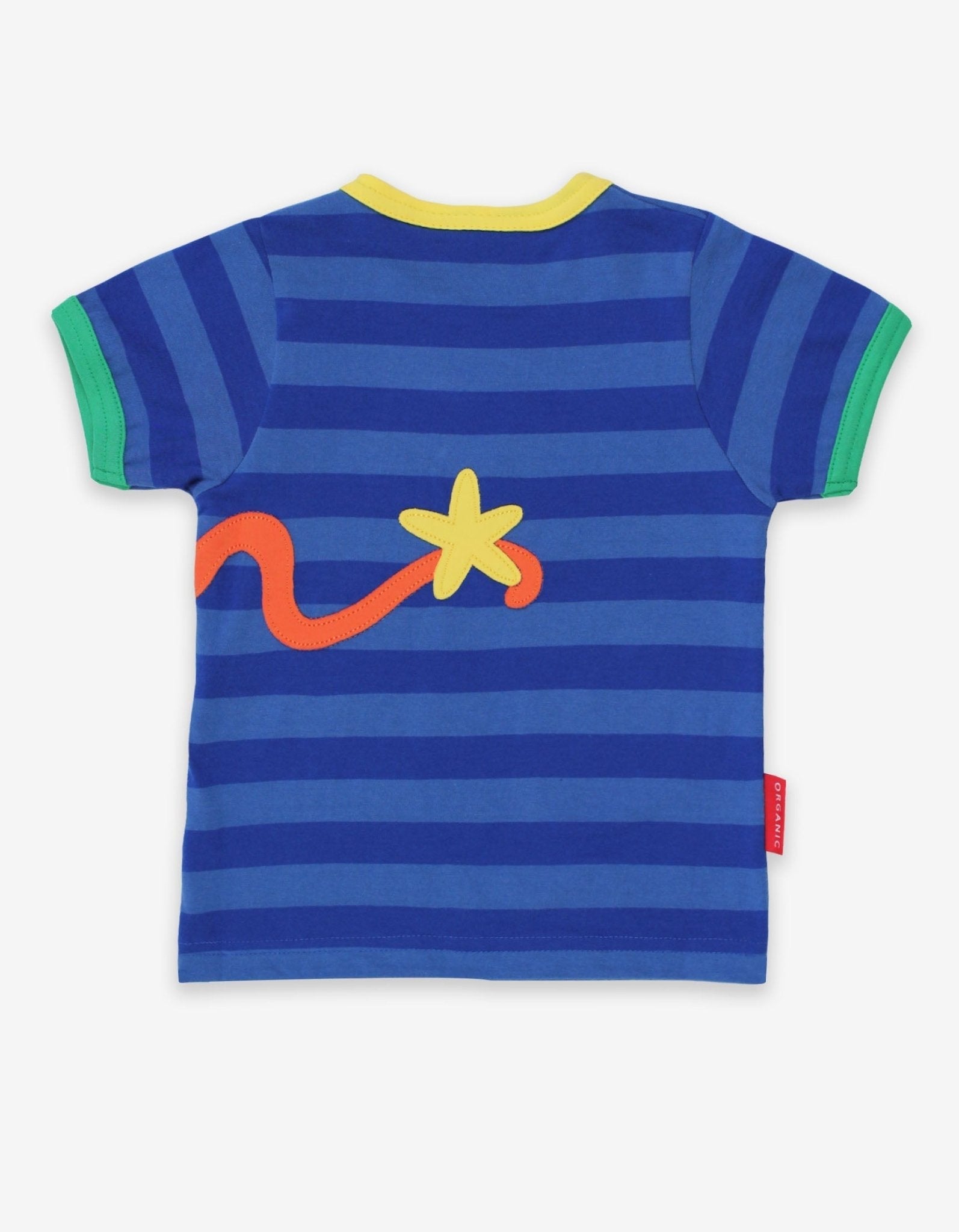 Organic Octopus Applique Dark Blue Striped T-Shirt - Toby Tiger UK Retail