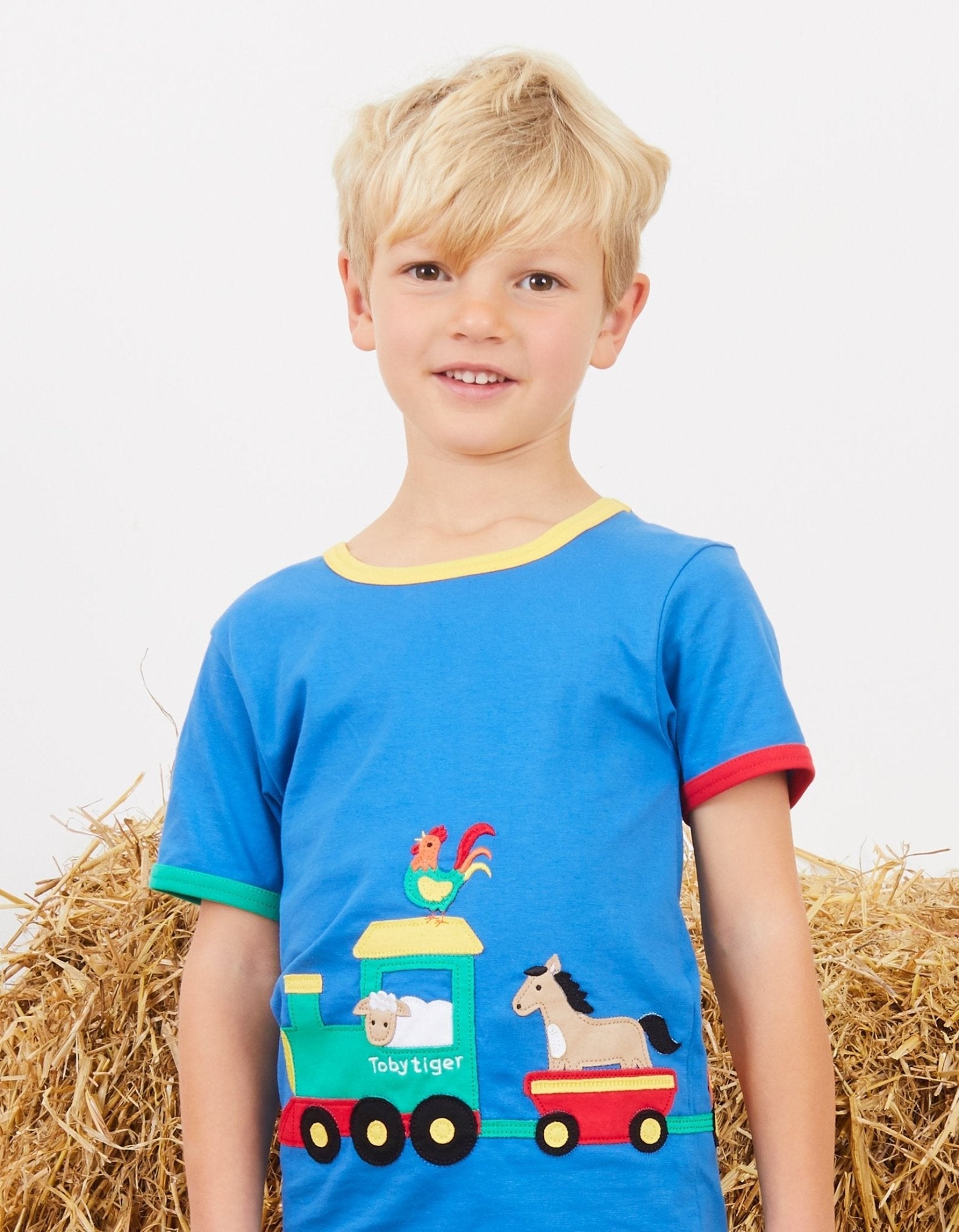Organic Animal Train Applique Short-Sleeved T-Shirt