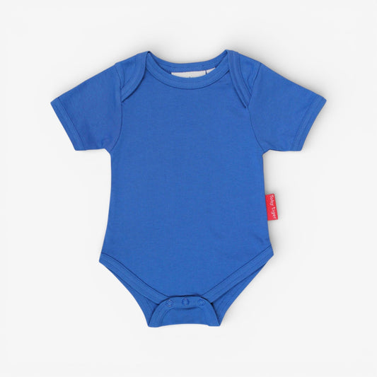 Organic Blue Basic Short - Sleeved Baby Bodysuit - Toby Tiger