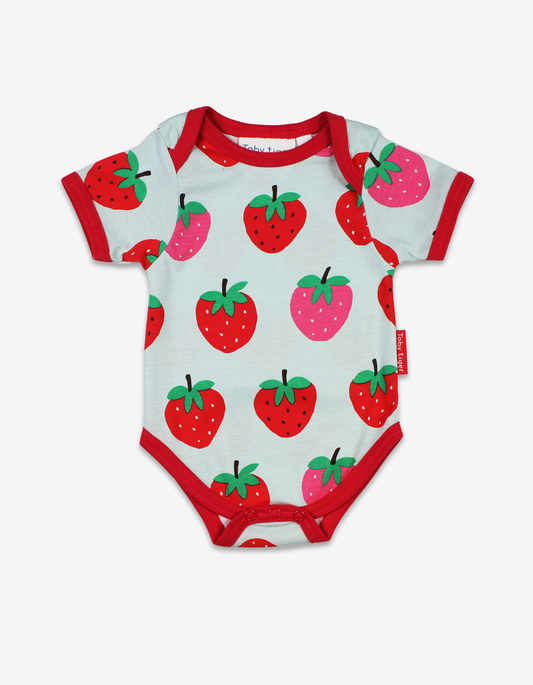Organic Strawberry Print Baby Bodysuit