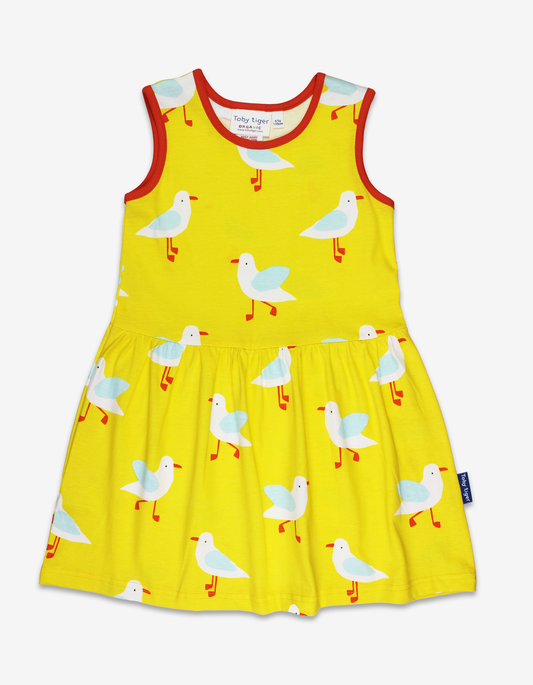 Organic Yellow Seagull Print Summer Dress