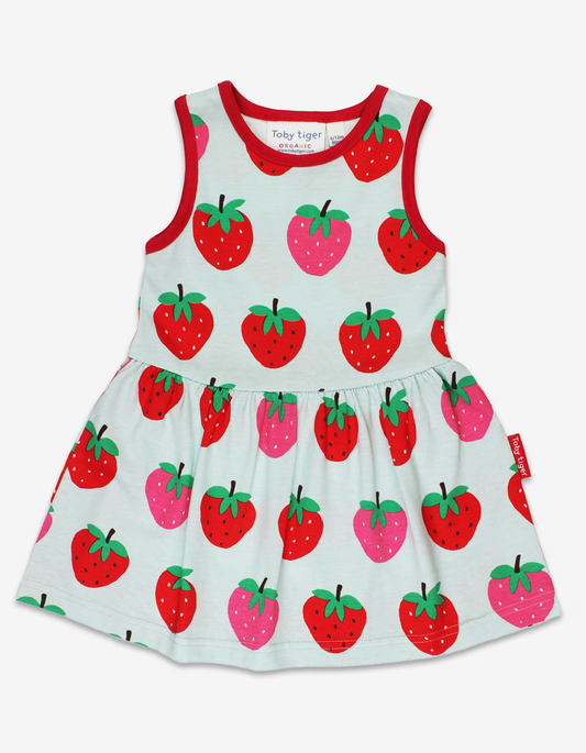 Organic Strawberry Print Summer Dress
