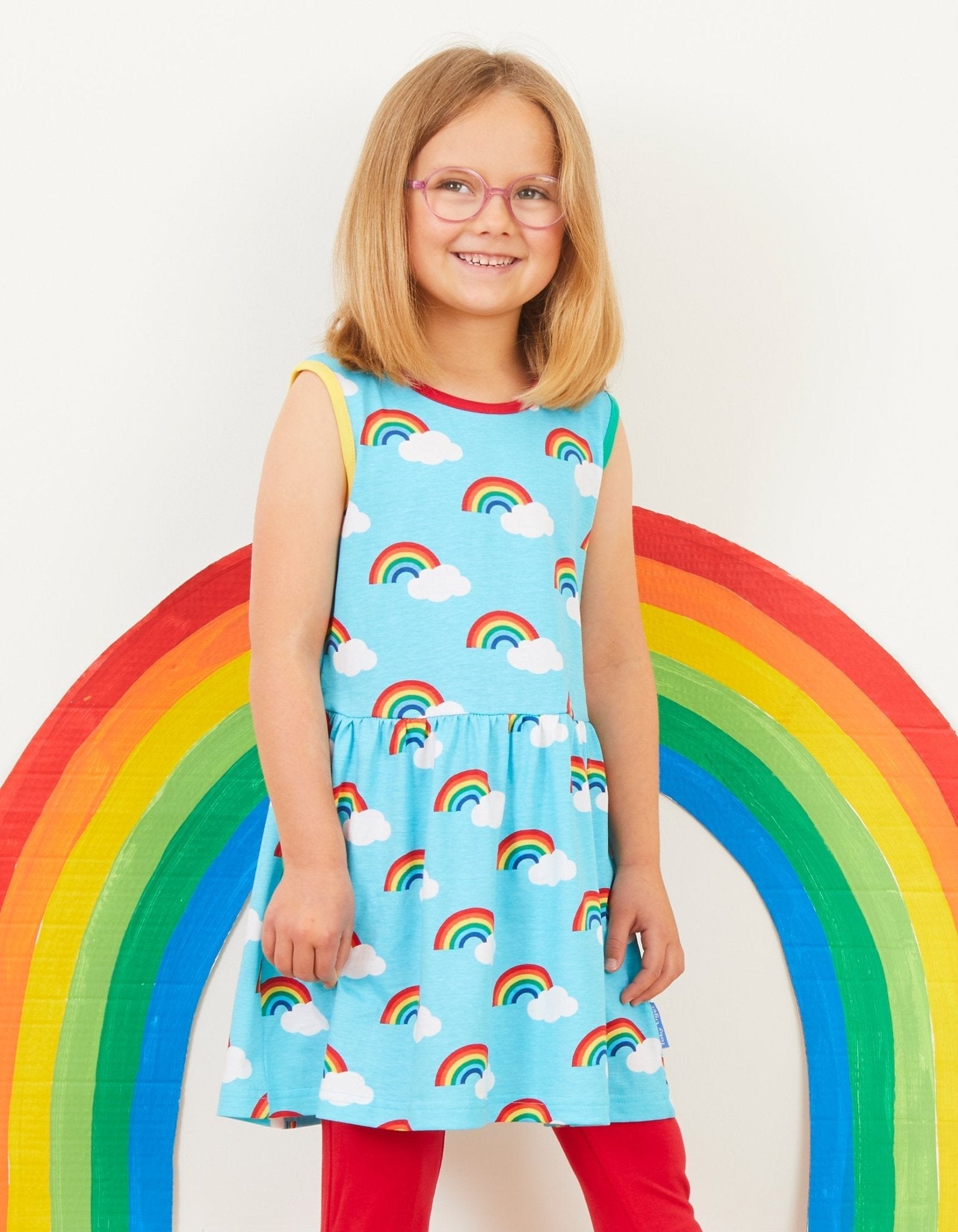 Organic Rainbow Print Summer Dress