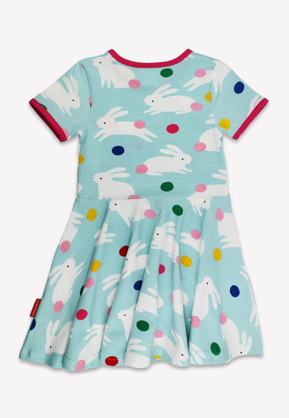 Organic Bunny Hop Print Short - Sleeved Skater Dress - Toby Tiger