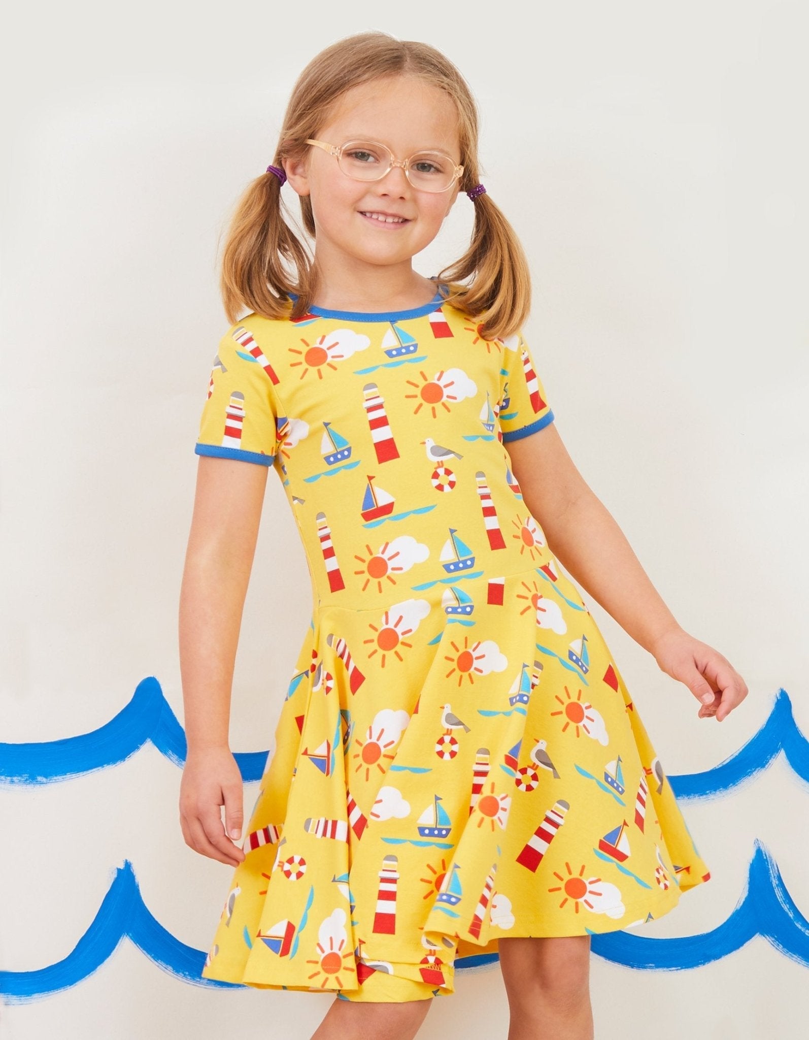 Organic Seaside Print SS Skater Dress