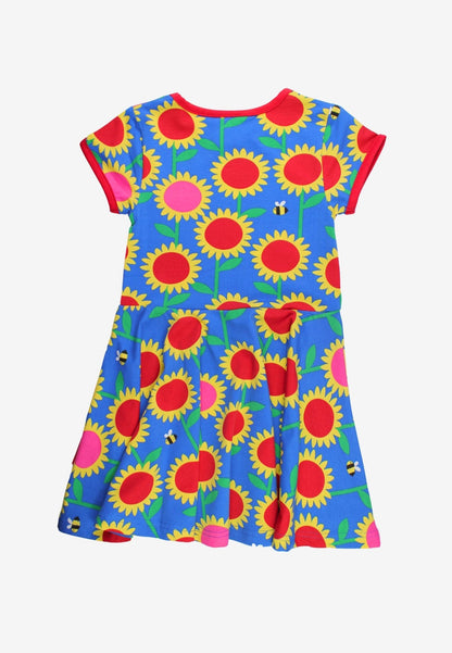 Organic Sunflower Print Short - Sleeved Skater Dress - Toby Tiger