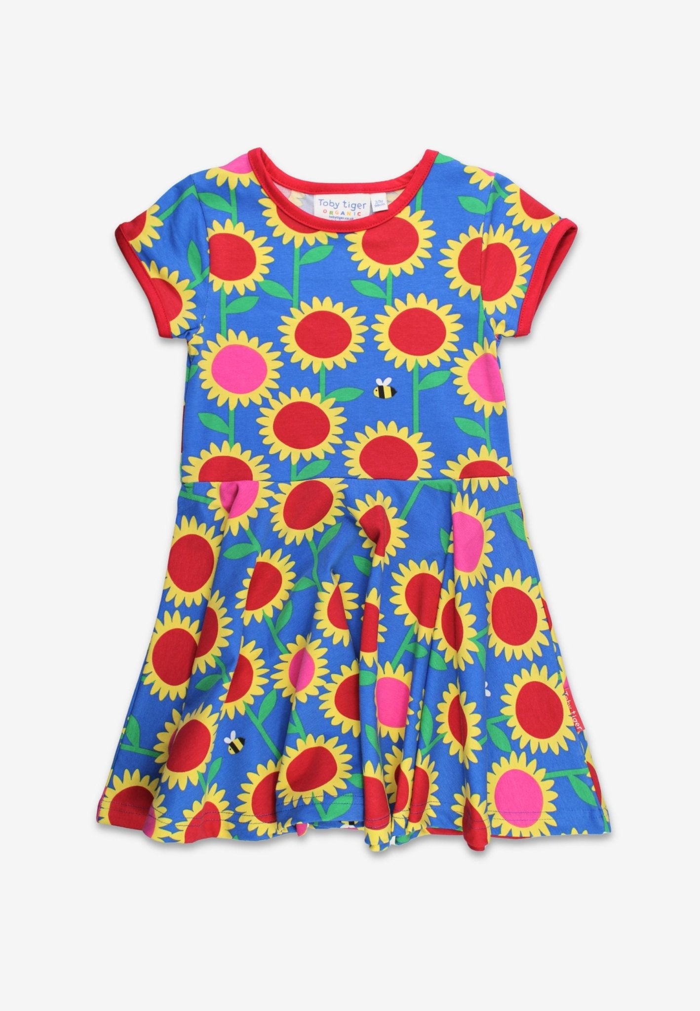 Organic Sunflower Print Short - Sleeved Skater Dress - Toby Tiger