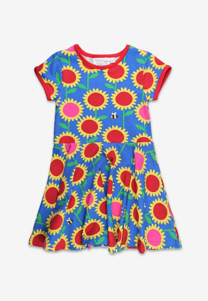Organic Sunflower Print Short - Sleeved Skater Dress - Toby Tiger
