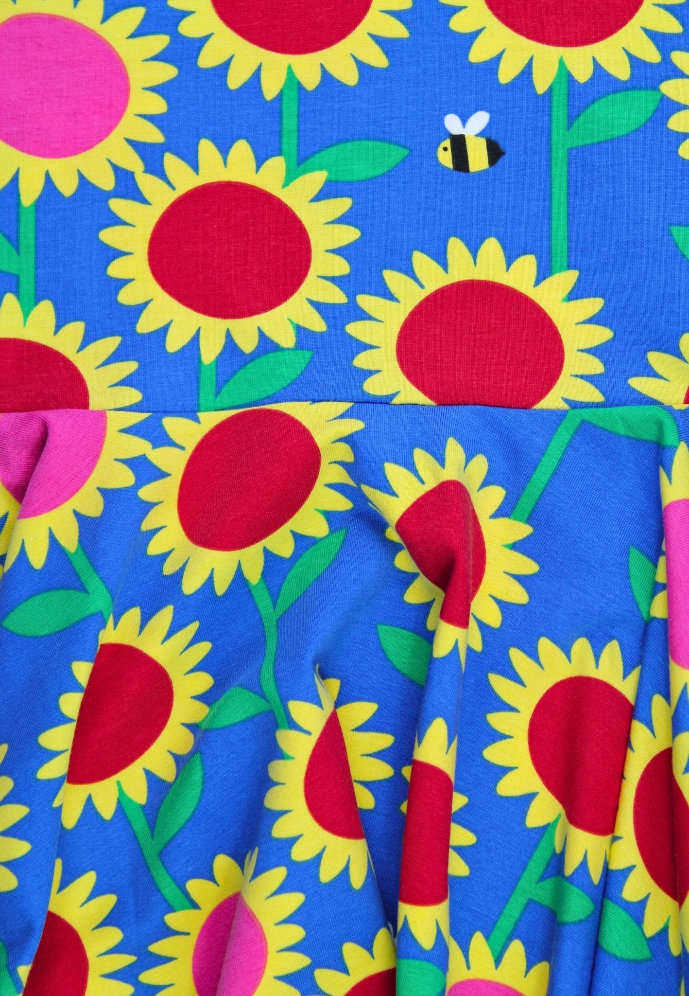 Organic Sunflower Print Short - Sleeved Skater Dress - Toby Tiger