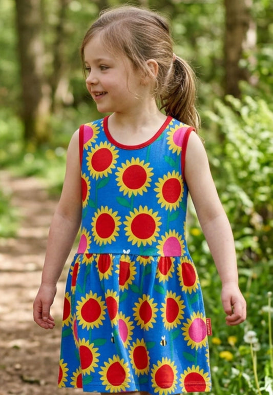 Organic Sunflower Bee Print Summer Dress - Toby Tiger UK