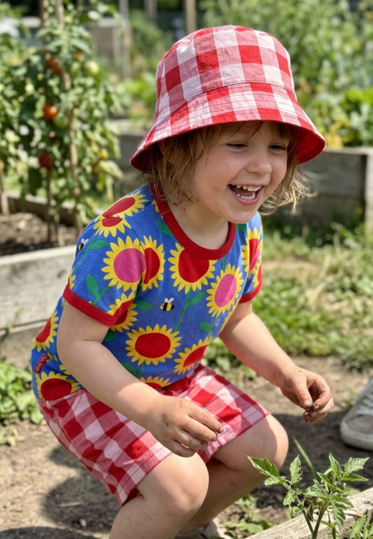 Organic Sunflower Bee Print Short-Sleeved T-Shirt - Toby Tiger UK