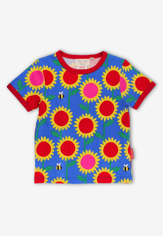 Organic Sunflower Bee Print Short - Sleeved T-Shirt - Toby Tiger