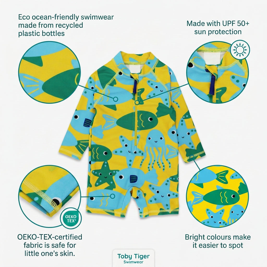 Under The Sea Print Baby Long-Sleeved Swimsuit