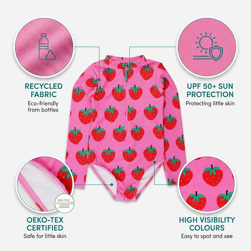 Strawberry Print Long-Sleeved Swimsuit - Toby Tiger UK