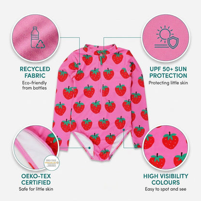 Strawberry Print Long-Sleeved Swimsuit - Toby Tiger UK