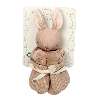 Doudou, hochet et poupée en coton bio coloris taupe + coffret cadeau