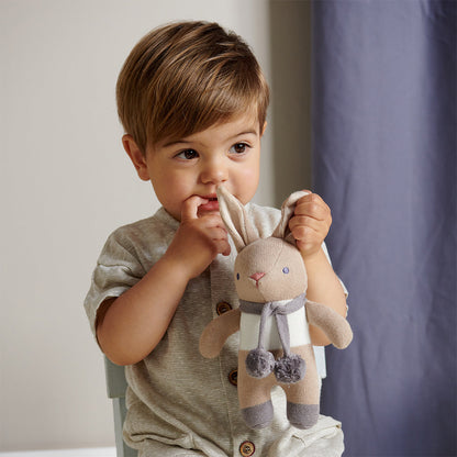 Doudou, hochet et poupée en coton bio coloris taupe + coffret cadeau