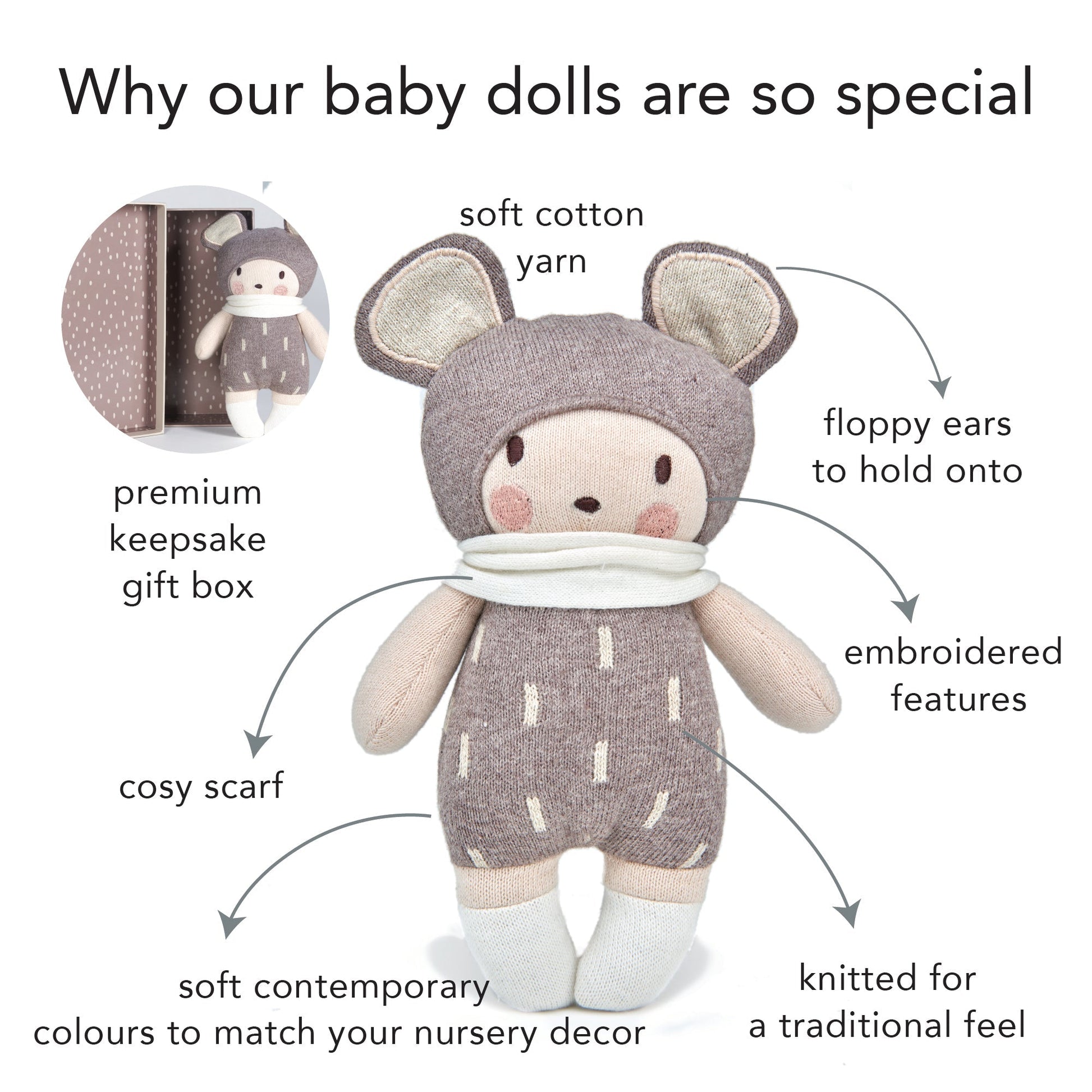 Baby Beau Knitted Doll - Toby Tiger
