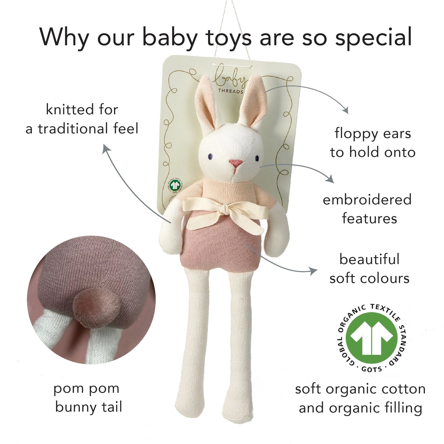 Baby Threads Cream Bunny Doll - Toby Tiger