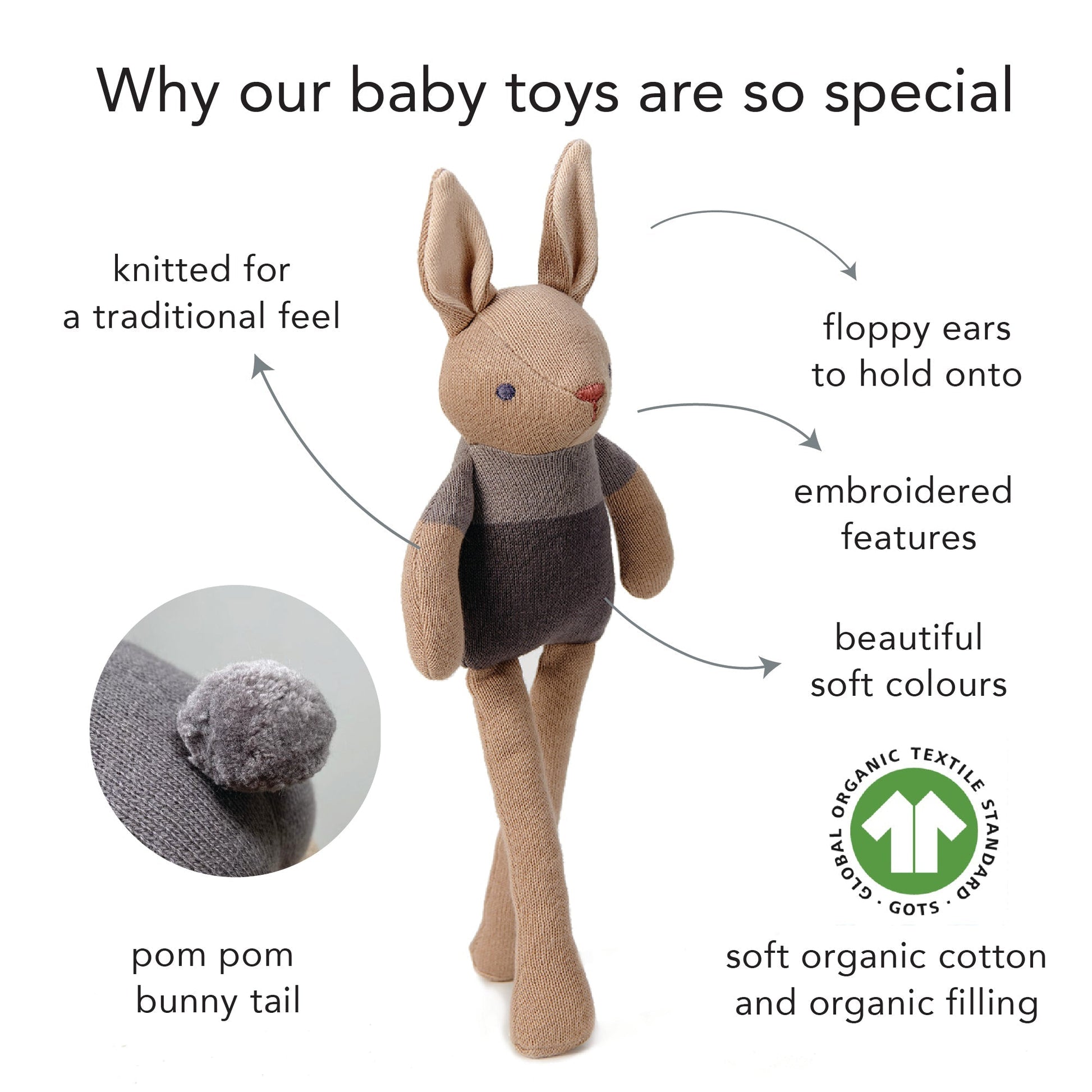 Baby Threads Taupe Bunny Doll - Toby Tiger