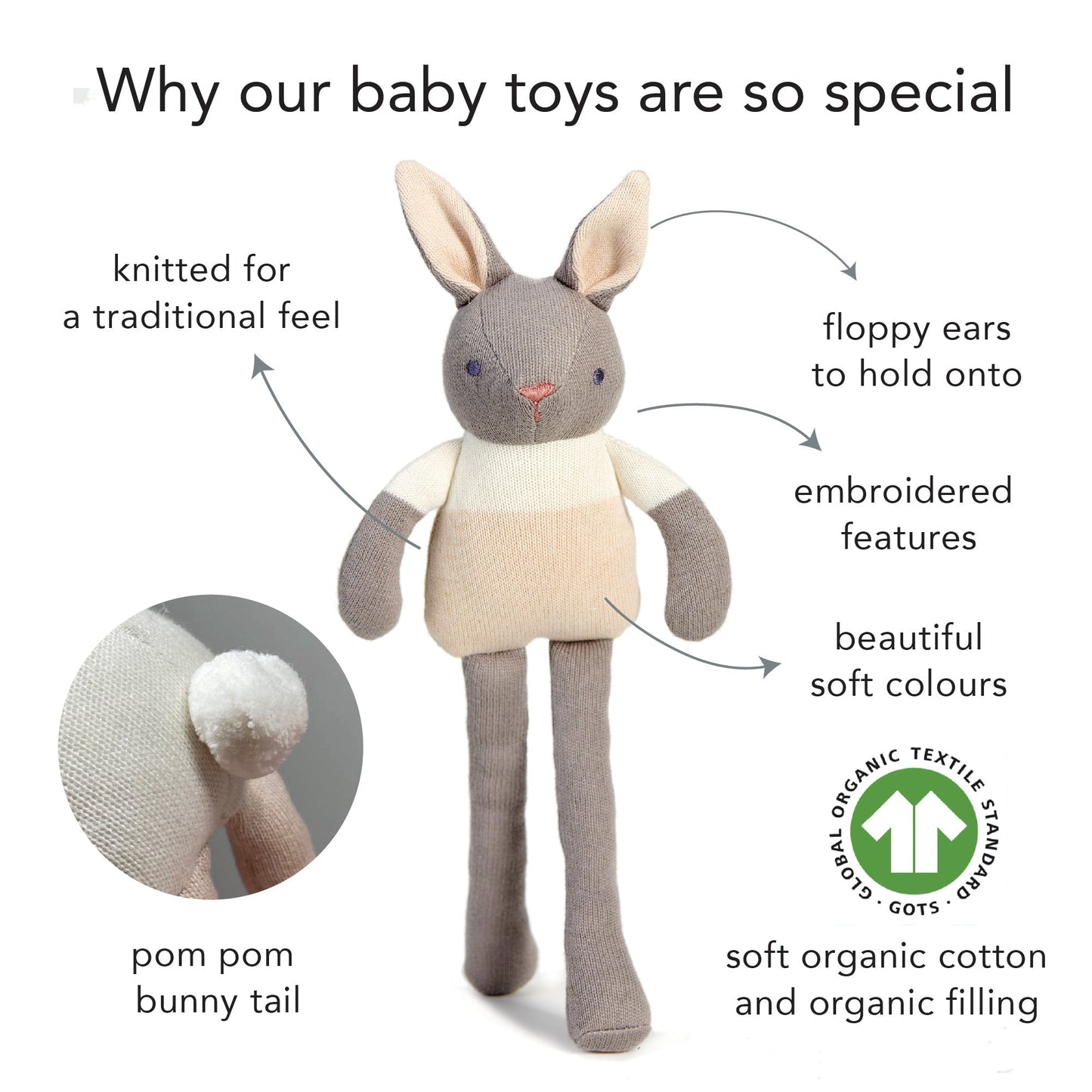 Baby Threads Grey Bunny Doll - Toby Tiger