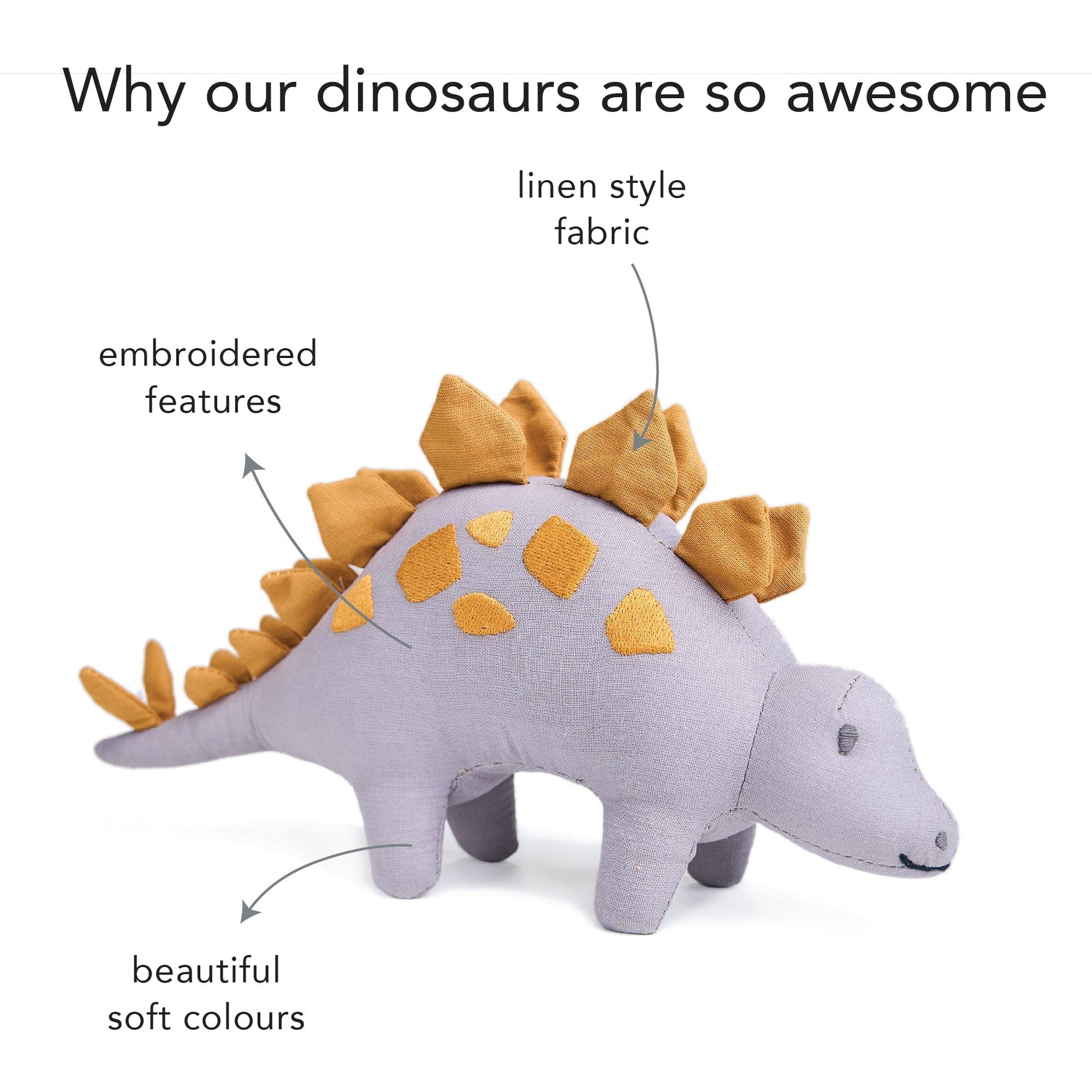 Steggy Linen Dinosaur Toy - Toby Tiger