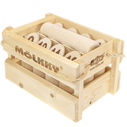 Mölkky Original Finnish Garden Game Set in Wooden Storage Crate - Toby Tiger UK