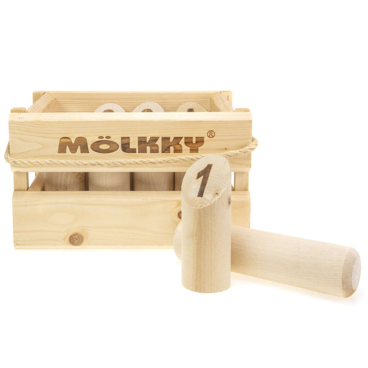 Mölkky Original Finnish Garden Game Set in Wooden Storage Crate - Toby Tiger UK