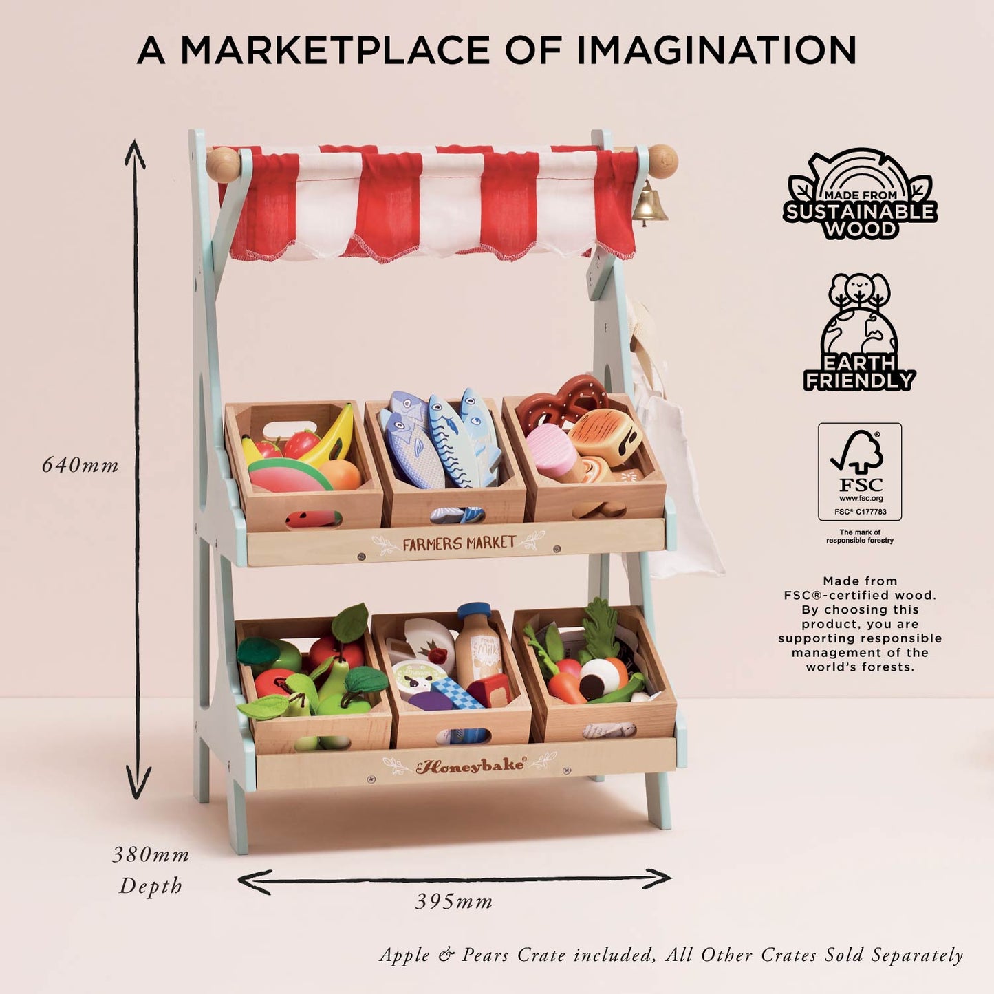 Wooden Market Stall & Fruit Play Food Crate - Toby Tiger UK
