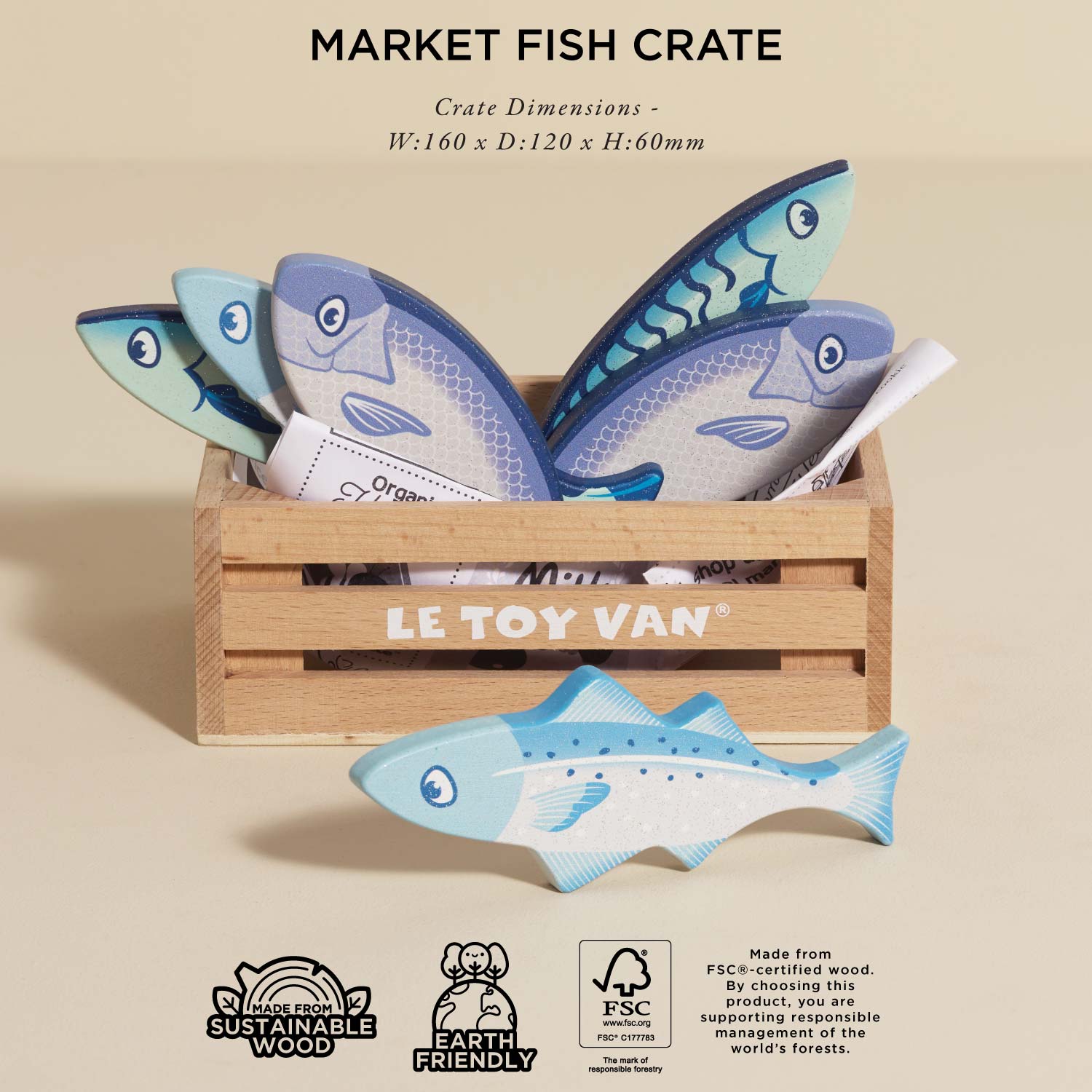 Market Fish Wooden Play Food Crate - Toby Tiger UK