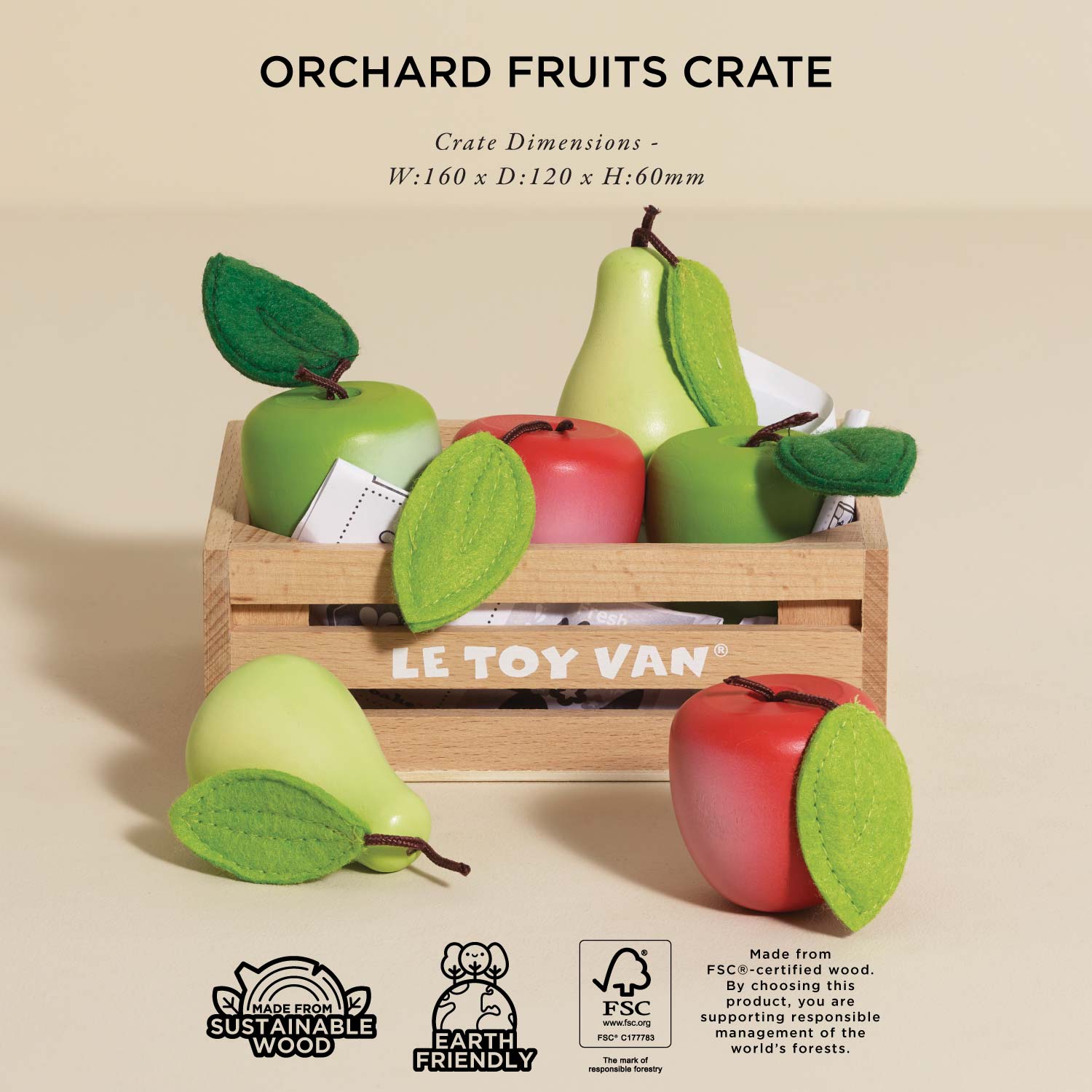 Orchard Fruits Wooden Market Crate - Toby Tiger UK