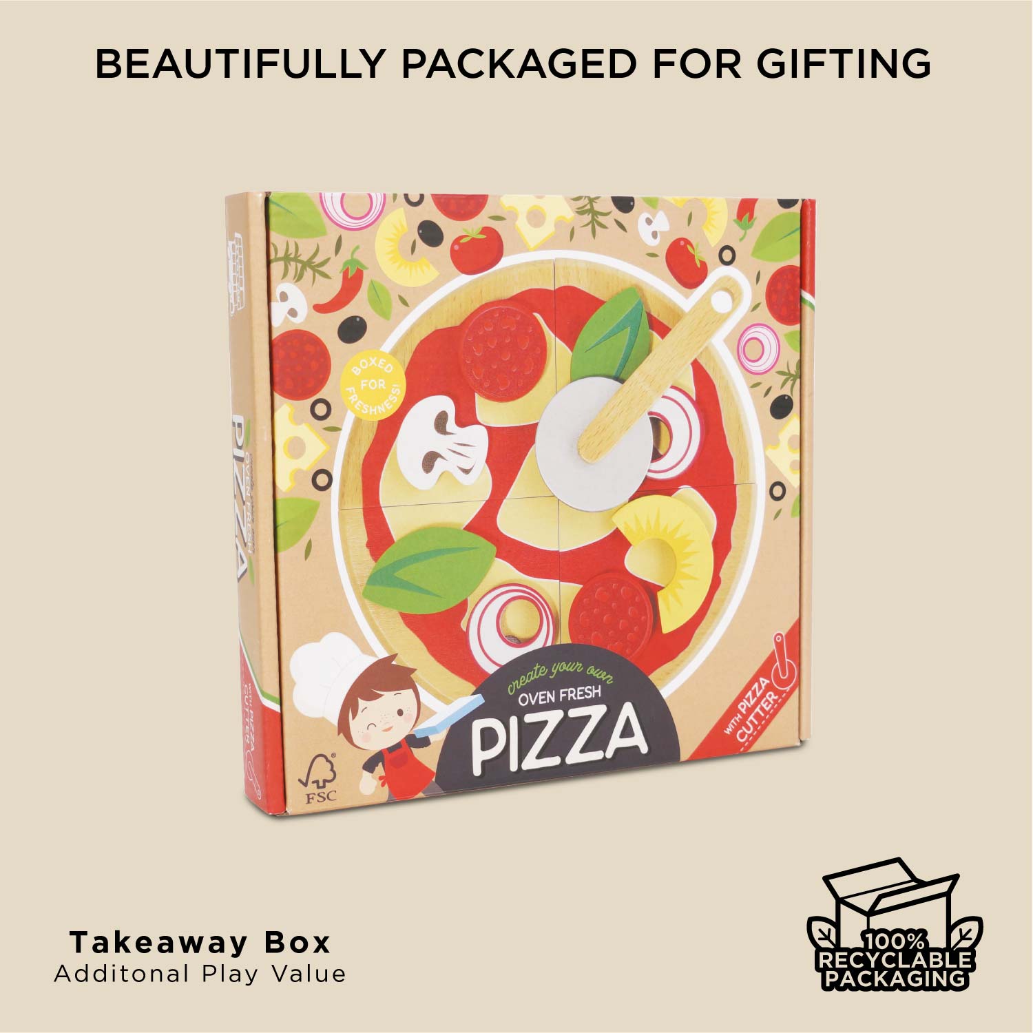 Pizza & Toppings with Slice Cutter - Toby Tiger UK