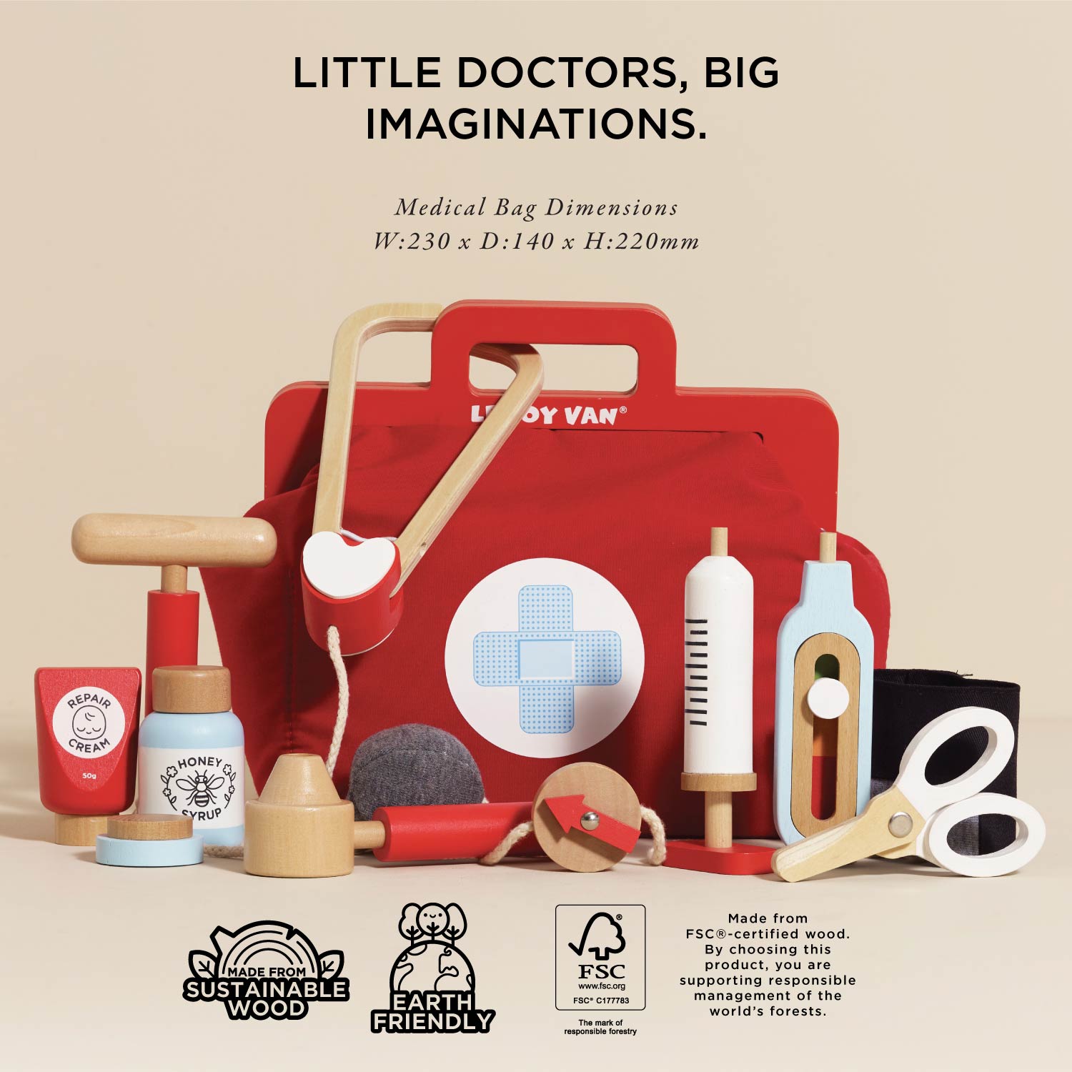 Vintage Doctor Roleplay Wooden Kit - Toby Tiger UK