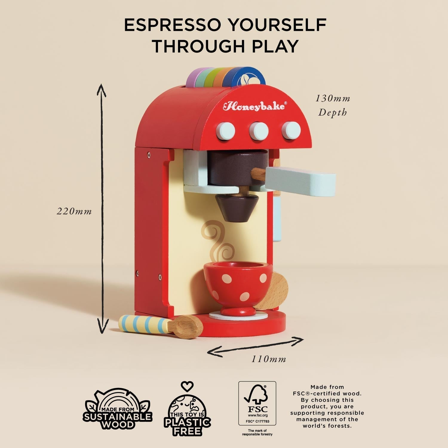 Wooden Toy Coffee Machine & Pods - Toby Tiger UK