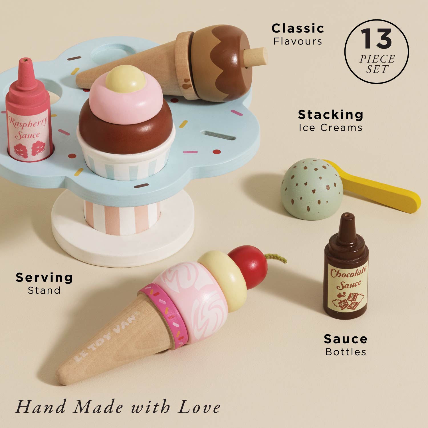 Wooden Ice Cream Stand & Toppings - Toby Tiger UK