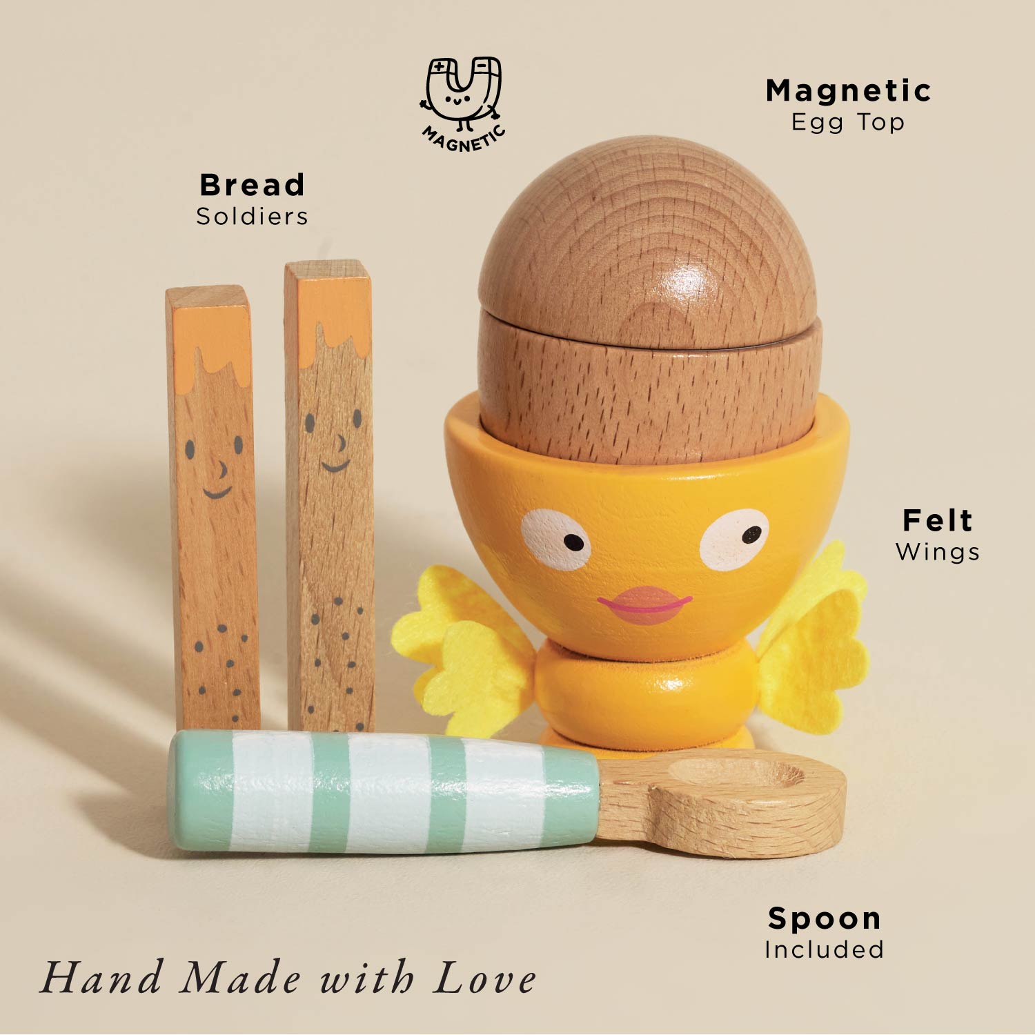 Wooden Egg Cup & Soldiers - Toby Tiger UK