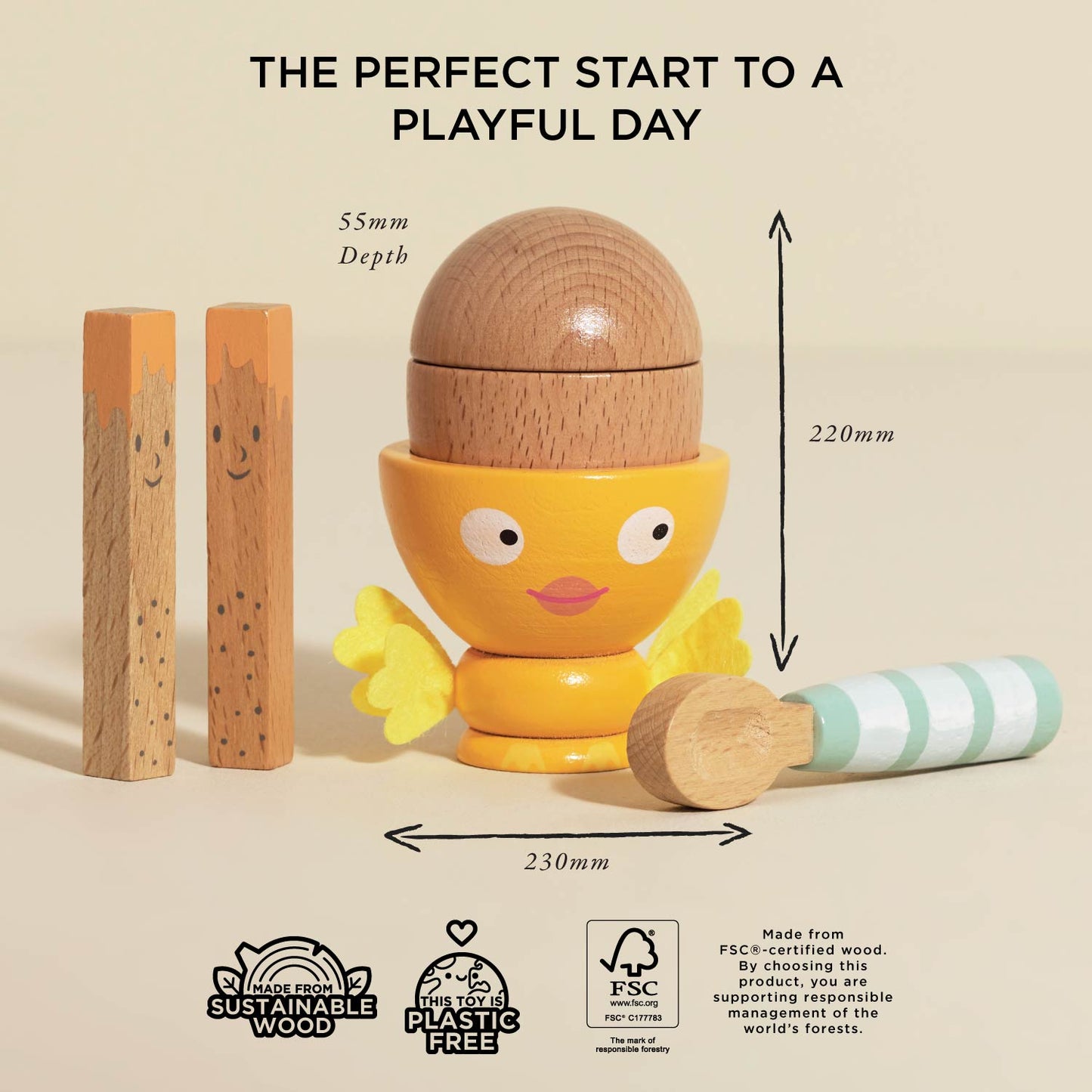 Wooden Egg Cup & Soldiers - Toby Tiger UK