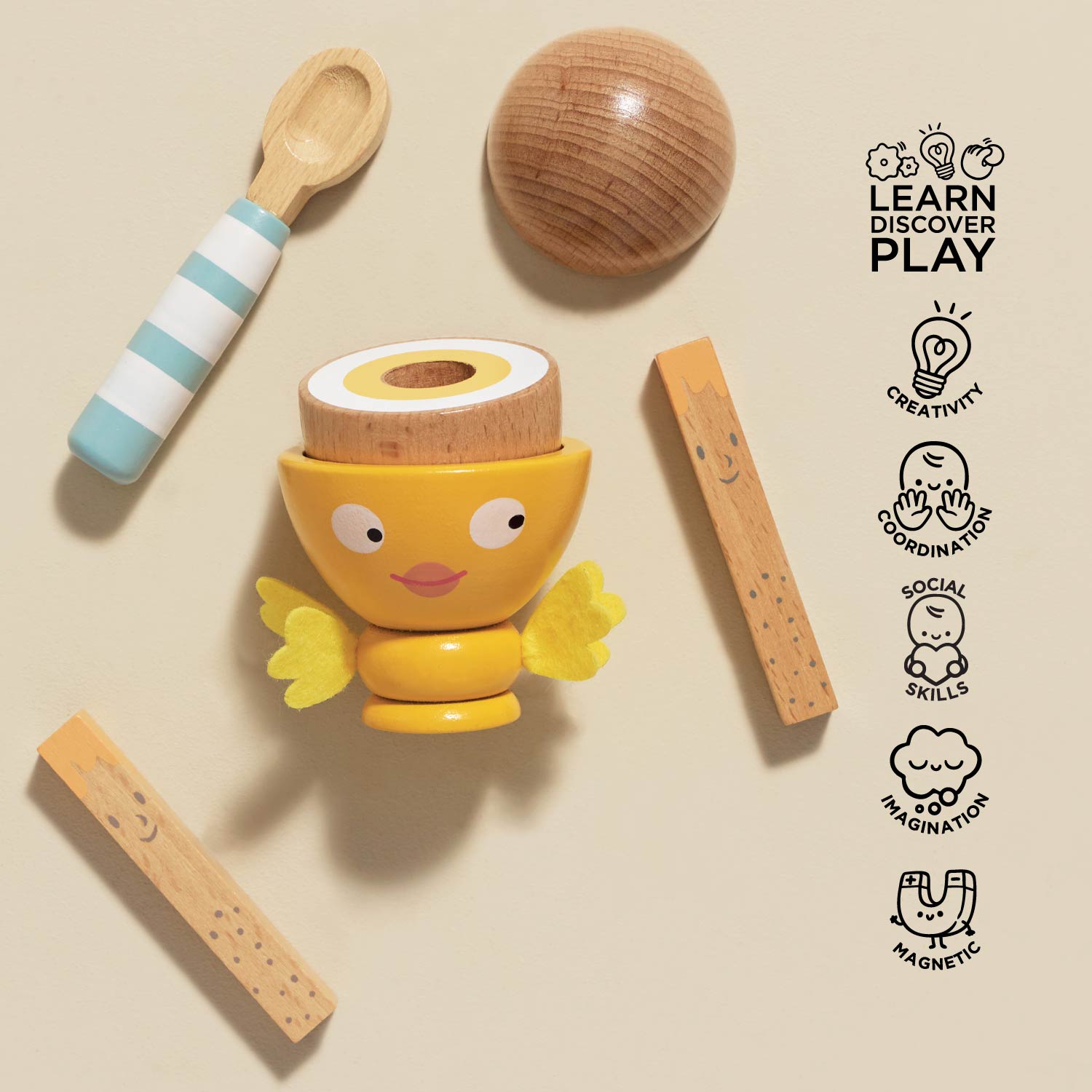 Wooden Egg Cup & Soldiers - Toby Tiger UK