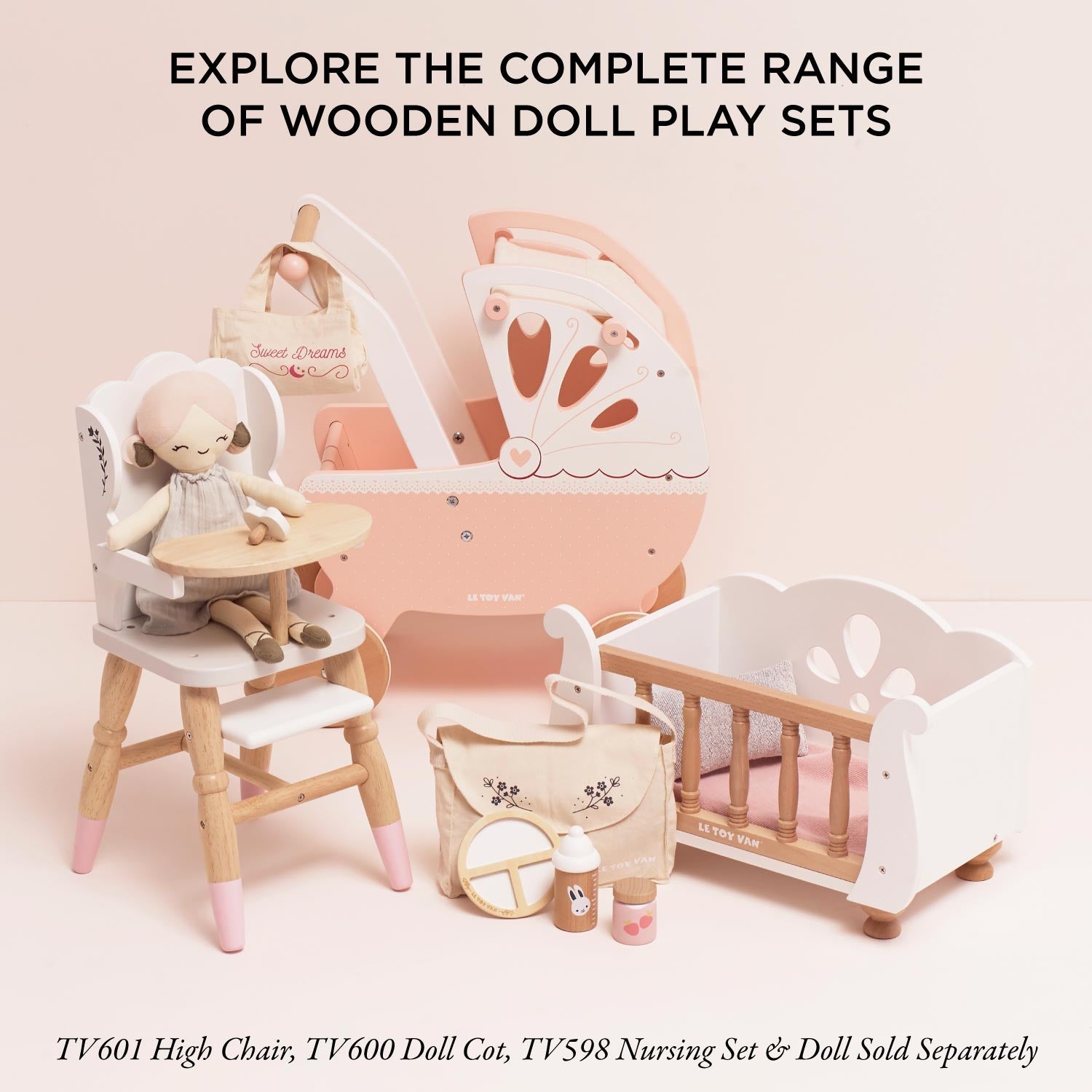 Retro Wooden Doll Pram - Toby Tiger