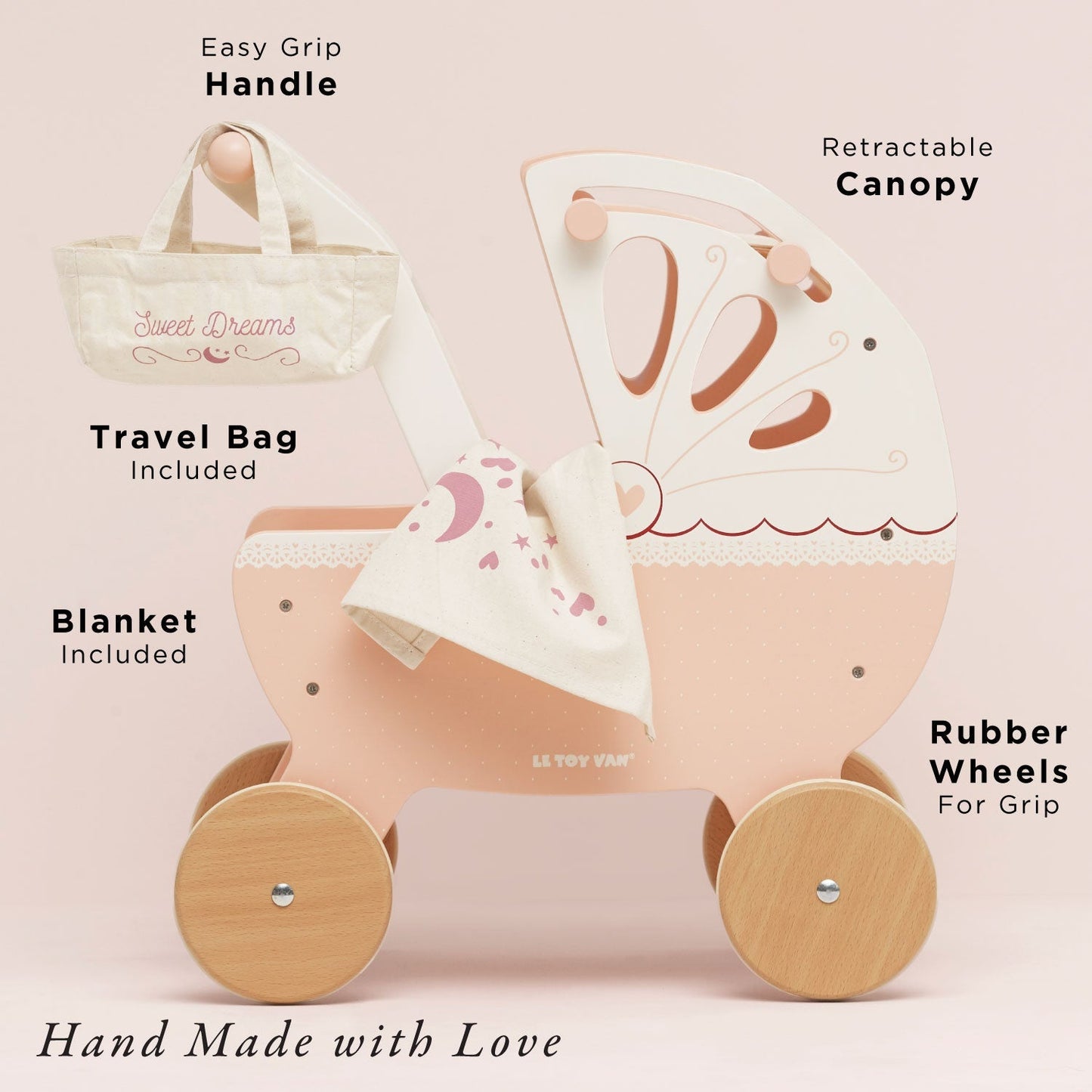 Retro Wooden Doll Pram - Toby Tiger