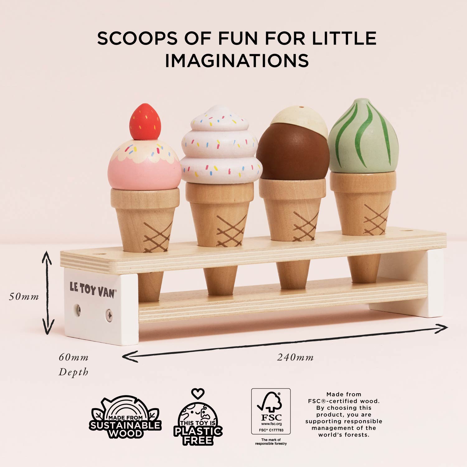 Wooden Ice Cream Cones Set - Toby Tiger UK