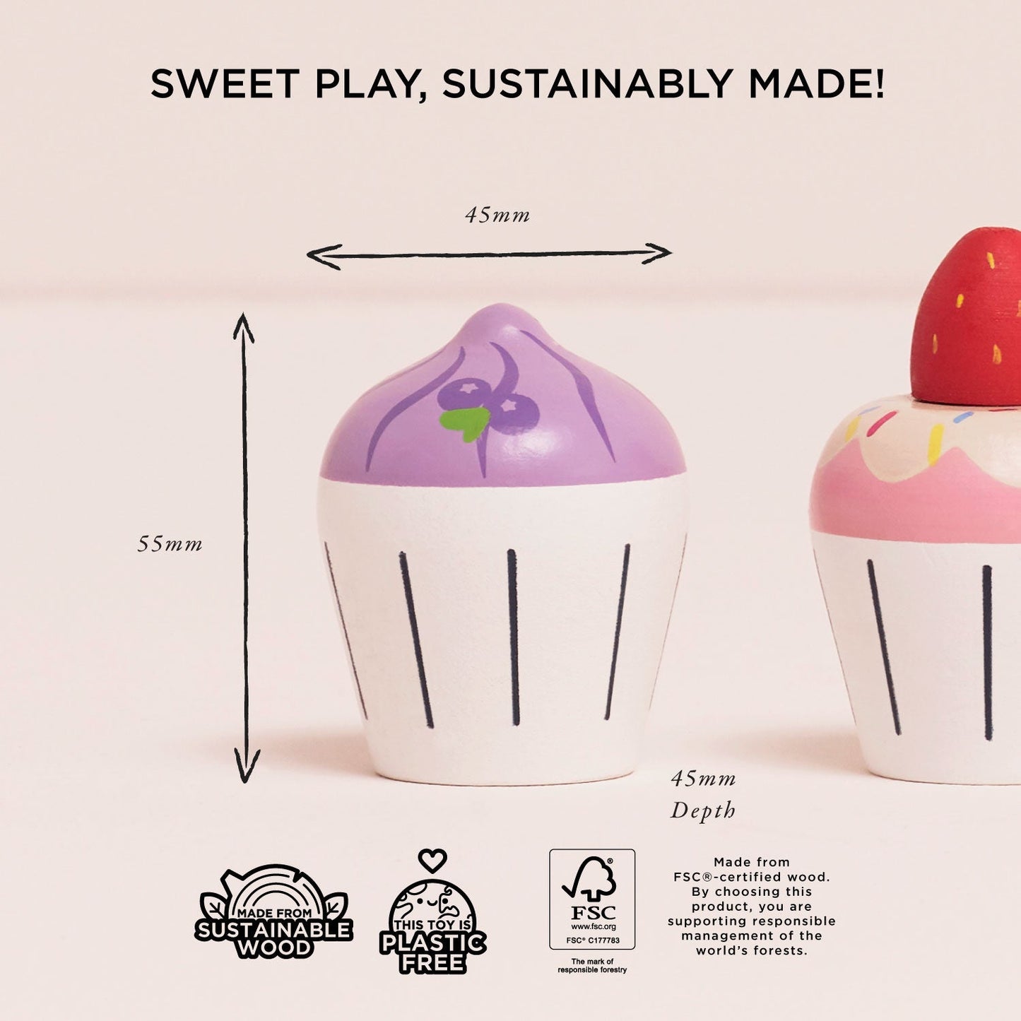 Wooden Cupcake Play Food Set - Toby Tiger UK