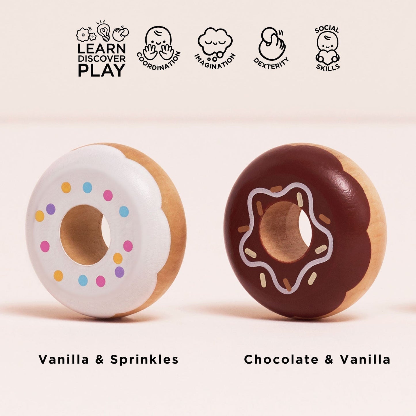 Wooden Doughnut Play Food Set - Toby Tiger UK