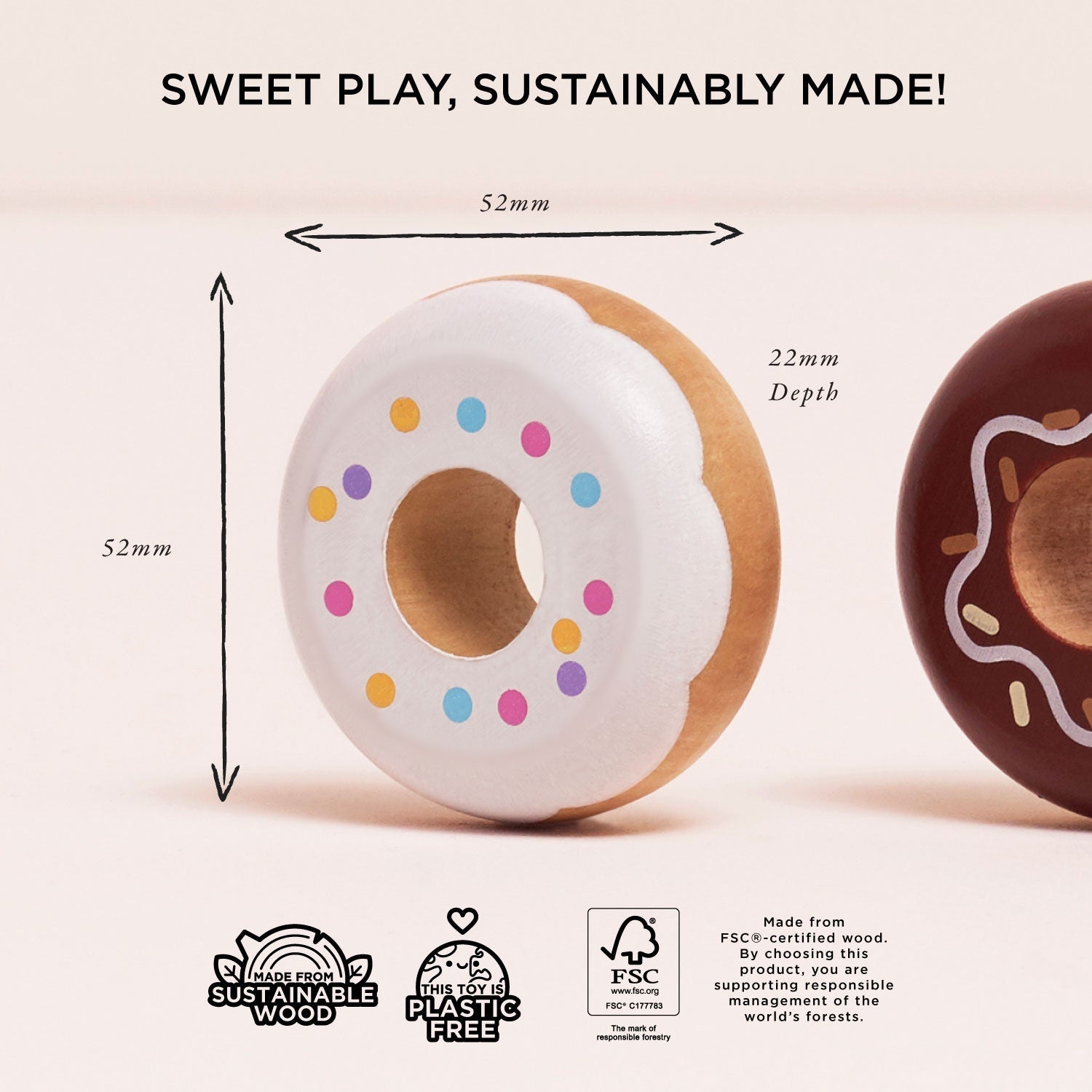 Wooden Doughnut Play Food Set - Toby Tiger UK