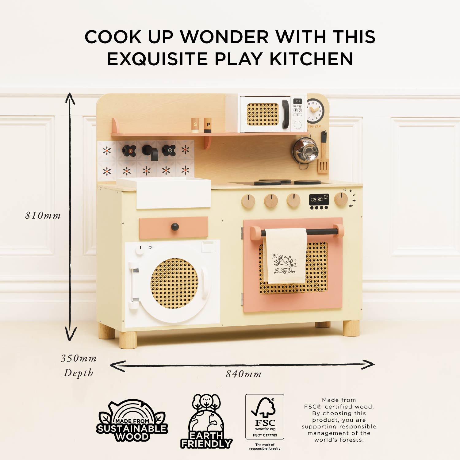 Rattan Family Wooden Play Kitchen - Toby Tiger UK