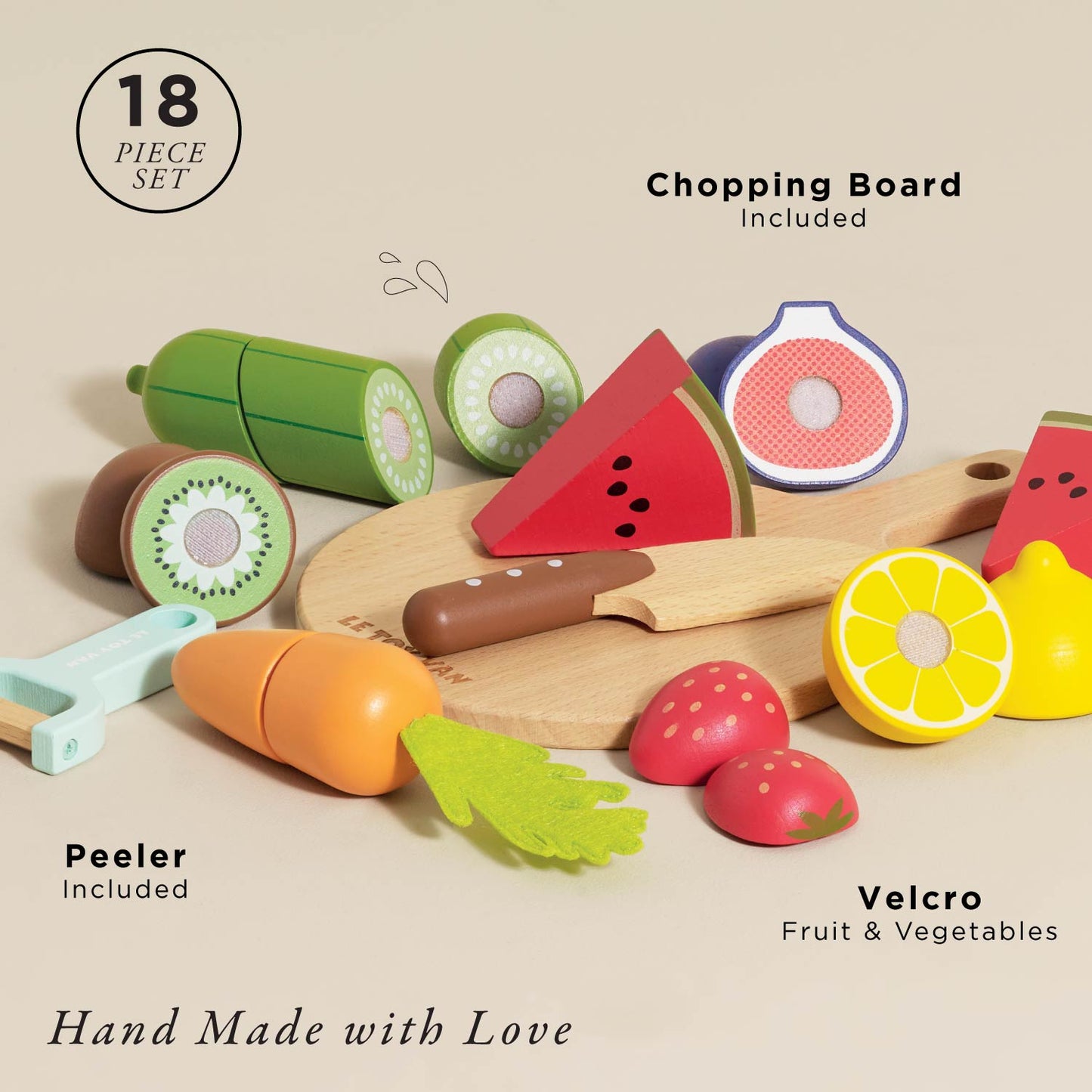 Wooden Chopping Board & Sliceable Play Food - Toby Tiger UK