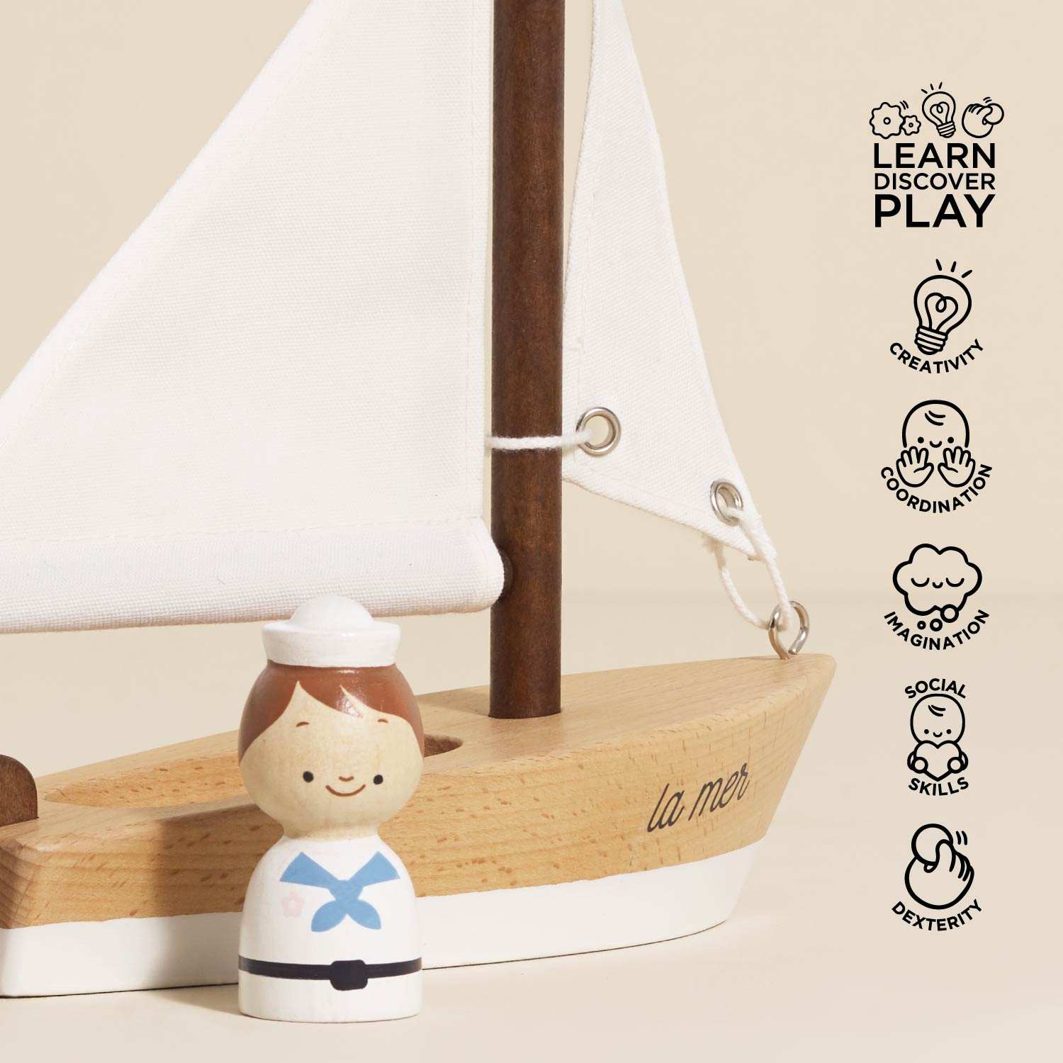 Wooden Sailing Boat & Captain - Toby Tiger UK
