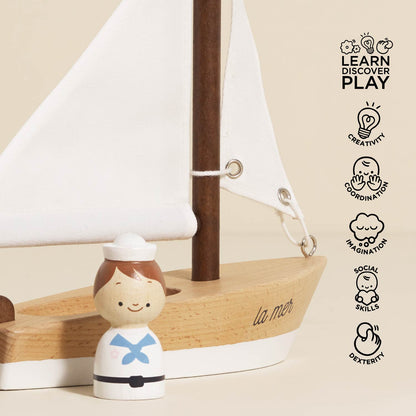 Wooden Sailing Boat & Captain - Toby Tiger UK